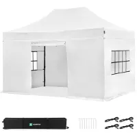 Vonroc Tente de réception pliante 3x4,5 m blanche avec parois latérales – tonnelle easy-up, étanche 3000 mm & UV 50+ |