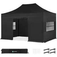 Vonroc Tente de réception pliante 3x4,5 m noire avec parois latérales – tonnelle easy-up, étanche 3000 mm & UV 50+ |