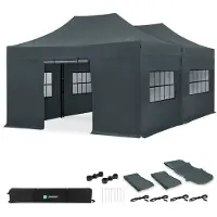 Vonroc Tente de réception 6x4,5 m grise – 2 tonnelles pliantes avec parois, kit de connexion, étanche & UV 50+ |