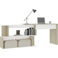 Natur24 Bureau d'angle panneau de particules 200 x 76 x 50 aspect chêne blanc