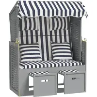 vidaXL Chaise de plage avec coussins Poly rotin et bois massif bleu & blanc