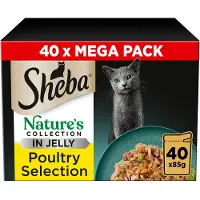 Sheba Delicacy Poultry Flavours sachets 40x85g nourriture complète humide pour chats adultes en morceaux en gelée avec du canard, du poulet, de la volaille et de la dinde