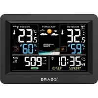 BRASQ Station météo intérieure et extérieure sans fil avec compteur de CO2 - Hygromètre - Avec capteur extérieur jusqu'à 60 mètres - Humidimètre - Thermomètre - Baromètre - piles incluses