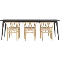Ebuy24 Ellis ensemble pour salle à manger table 85x230cm et 6 chaises en rotin avec accoudoirs empilables noir.