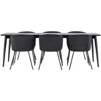 Ebuy24 Ellis ensemble pour salle à manger table 85x230cm et 6 chaises velours avec accoudoirs noir.