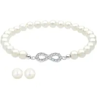 Elli Parure de bijoux 'Infinity' argent / blanc perle