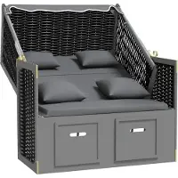 vidaXL Chaise de plage avec coussins Poly rotin Bois massif Anthracite Noir
