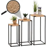 Mendler Set de 3 tables à fleurs HWC-N70, table d'appoint table support à fleurs, empilable, métal corde à papier couleur naturelle