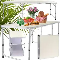 VERK 14470 Table de camping pliante 180 x 60 cm beige