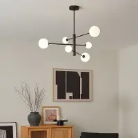 LumenXL Plafonnier design noir en verre blanc laiteux, 6 lumières - Sest