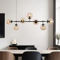 LumenXL Lampe suspendue design cadre noir et globes en verre ambré - Hepta
