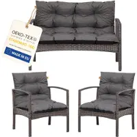 Blomster Outdoor Coussin de palette Set 3-pièces - 2x Coussin de chaise + 1x Coussin de banc - Gris foncé - Coussin d'assise pour meubles en rotin