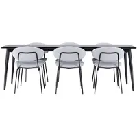 Ebuy24 Ellis ensemble pour salle à manger table 85x230cm et 6 chaises bouclé noir.