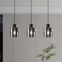LumenXL Suspension noire 3 lumières en verre fumé - Palaio