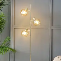 LumenXL Lampadaire doré avec verre ambré, 3 lumières - Jesse
