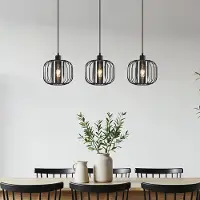 LumenXL Lampe suspendue Dilan avec verre fumé, 3-lumières - noir
