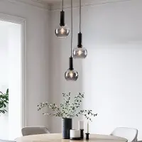 LumenXL Lampe suspendue noire avec verre fumé, 3 lumières - Imme