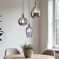 LumenXL Lampe suspendue design avec verre fumé avec détail convexe, 3 lumières - Verona