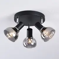 LumenXL Plafonnier moderne noir mat avec verre gris fumé 3 lumières - Atlanta