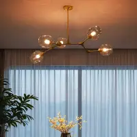 LumenXL Suspension design 5 lumières en doré avec verre transparent - Selini