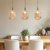 LumenXL Suspension 3 lumières avec verre ambré strié - Erin