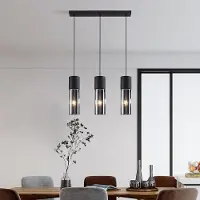 LumenXL Suspension noire avec 3 lumières et verre fumé - Esila