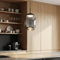 LumenXL Lampe suspendue noire Nadine avec verre gris fumé et gradation à 3 niveaux