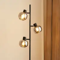 LumenXL Lampadaire noir avec verre gris fumée à effet miroir, 3 lumières - Jesse
