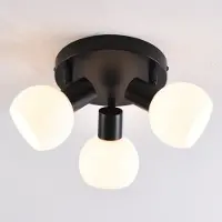 LumenXL Plafonnier noir Peri avec 3 spots en verre blanc laiteux orientables
