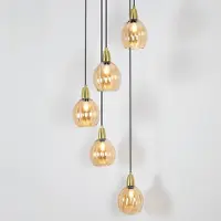 LumenXL Suspension design noir mat et or avec verre ambré 5 lumières - Baton