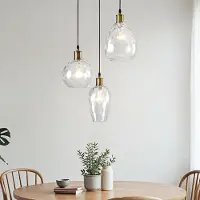 LumenXL Lampe suspendue design verre transparent à l'effet cabossé 3-lumières - Verona