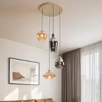 LumenXL Lampe suspendue à 4 lumières avec verre ambré et fumé - Nisa