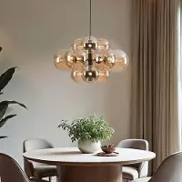 LumenXL Lampe suspendue 12 lumières noire avec verre ambré - Decadi