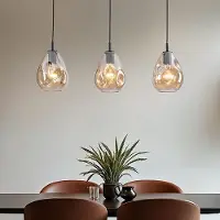 LumenXL Lampe suspendue moderne noire avec verre ambré Faliste - 3-light