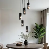LumenXL Lampe suspendue industrielle noire avec verre fumé, 5 lumières - Cortado