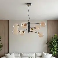 LumenXL Lampe suspendue noire Torino avec verre ambré, 8 lumières