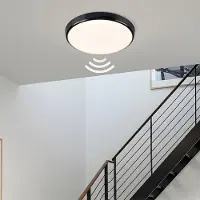 LumenXL Plafonnier noir Ø35,2 cm avec unité de secours, capteur et interrupteur CCT 3000K/4000K/6000K