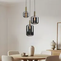 LumenXL Lampe suspendue design noire Pendu avec verre doré et fumé, 3 lumières