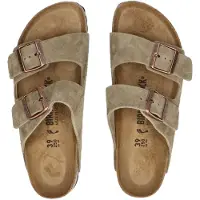 Birkenstock pour femme. 51463 Sandales en Cuir Arizona Leve (Coupe Étroite) taupe (42), Plat, Aucun, Casuel