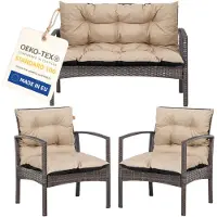 Blomster Outdoor Coussin de palette Set 3-pièces - 2x Coussin de chaise + 1x Coussin de banc - Beige - Coussin d'assise pour meubles en rotin
