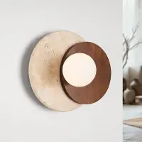 LumenXL Applique murale moderne Yacif en travertin (pierre naturelle) et bois