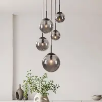 LumenXL Suspension Marui à 5 lumières avec boules en verre fumé