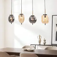 LumenXL Suspension à 4 lumières Delia avec verre fumé et verre ambré et accents dorés