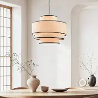 LumenXL Lampe suspendue beige avec abat-jour en tissu - Zenza