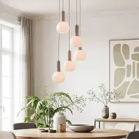 LumenXL Suspension Imme 5 lumières beige avec abat-jours blanc laiteux
