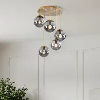 LumenXL Plafonnier rond or avec verre fumé, 5 lumières - Carat