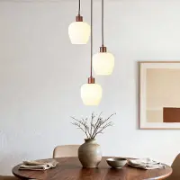 LumenXL Suspension moderne Stockton - marron avec verre blanc laiteux, 3 lumières