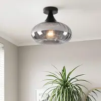 LumenXL Plafonnier moderne Nur noir avec verre fumé rayé