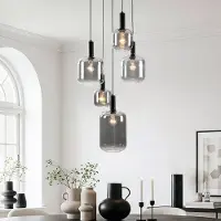 LumenXL Lampe suspendue Rustique 5 lumières avec verre fumé et fixation noire