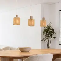 LumenXL Suspension à 3 lumières Carrizo en beige avec corde en papier tissé